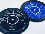 The Who- 2 vinyl Record Label coasters. My Generation and Substitute. Mod.
