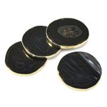 4x Black Natural Agate Coasters for Drinks,Ggemstone Coaster for Coffee,3.5-4"