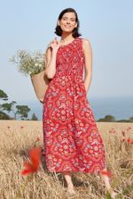 Seasalt Women's Regular Meadowsweet Sleeveless Dress Meadow Border Tomato