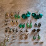 Earring Lot Vintage To Now Green Beads Rhinestone Crystal Acrylic Stones