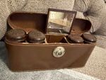 Vintage Men's Travel Bakelite Grooming Set with Tan Leather Case 1950s 1960s