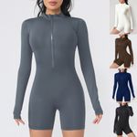 Ladies Sports Gym Yoga Jumpsuit Tracksuit Unitards Bodysuits Zip Up Pants Romper