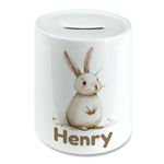 Personalised Cute Watercolour Bunny Rabbit Kids Savings Money Box Piggy Bank