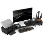 Dual Monitor Stand Riser with Adjustable Length and Angle Black HOMCOM UK Stock