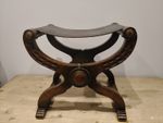 Antique X Frame Leather & Oak Stool Dagobert/Curule/Savonarola/Dantesca