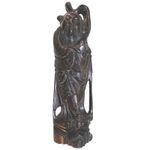 A large antique Chinese silver inlaid hardwood carved Figurine of a Sage C.19thC