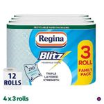 Regina Blitz Kitchen Towel Super Sized 3 Ply - 12 Kitchen Rolls (4 x 3 Rolls)