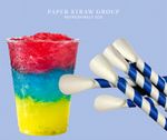 Paper Spoon Straws for Frozen Drinks & Slushie, Blue & White Strong 4Ply - 1000