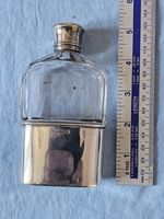 Antique VICTORIAN FACET CUT GLASS & SILVER PLATE HIP FLASK