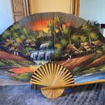 Mid To Late 20th Century Bamboo & Fabric Folding Wall Fan