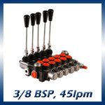 5 Bank Hydraulic Monoblock Lever Spool Valve, D/Act, 1/2 / 3/8 BSP Ported, 45lpm