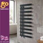Black Offset Bathroom Radiator Heated Towel Warmer Rail Oval Panel 1140x500mm