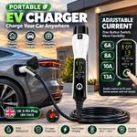 Portable 13A EV Charging Cable Type 2 UK Plug 3 Pin Electric Vehicle Car Charger