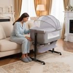 3 In 1 Baby Bedside Crib,6 Height Adjustable Baby Cot Bed W/Mattress and Awpaohx