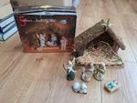 Vintage Wooden Nativity Set w/Ceramic Figures & Box