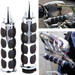 Chrome Custom Motorcycle Handlebar Grips Pair 1" 25mm Gel Rubber Aluminum Metal