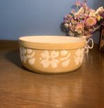 Sandy Brown Ceramic Round Vintage Bowl With White Daisy Flower Details Dogs Bowl