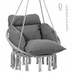 Outsunny Hammock Chair, Boho Hanging Swing Chair with Cushion, Dark Grey