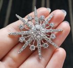 Vintage Art Deco Style Crystal Star Brooch Silver Starburst Celestial Pin Gift