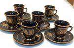 Set of 6 Espresso Cups & Saucers Greece 24k Gold & Black Greek Mythology Scenes