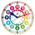 Children’s Learning Large 12” Wall Clock  Safe Acrylic Face, Silent Sweep
