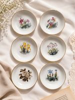 Set of 6 Vintage Royal Worcester Alpine Flowers Coasters / Trinket Pin Dishes