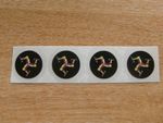 set of 4 small decals - isle of man legs on 25mm circle - BLACK with colour legs