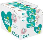 Pampers Sensitive Fragrance-Free Baby Wipes 52 Per Pack x 12