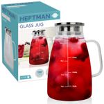 HEFTMAN 2L Glass Jug Pitcher Lid Heat Resistant Borosilicate Cocktail Water Hot