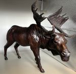 Antique Abercrombie & Fitch Brown Leather Moose Statue