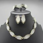 Thermoset Necklace Bracelet Earrings Set Gray Silver Tone SCRATCHES VERDIGRIS 