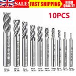 10Pcs 4 Flute HSS End Mill Slot Drill CNC Milling Cutter Bit For Metal 2-12MM