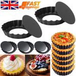 6x Non-Stick Round Tart Pan Baking Tray Flan Quiche Tin Fluted Removable Bottom