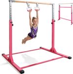 Adjustable Height Kids Gymnastics Horizontal Training Bar With Rings - Pink -NEW