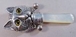 VERY NICE MODERN STERLING SILVER & MOTHER OF PEARL CAT BABY RATTLE.
