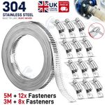 3/5M Stainless Steel Hose Clamp Large Adjustable Jubilee Clips with Fasteners UK