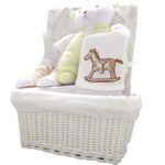 New Baby Basket Gift Hamper 5 Piece Layette Set ~ Rocking Horse Cream ~ 0-3M