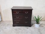 Antique Edwardian Mahogany Chest Of Drawers 2 Over 2 Plum Tone Ornate Handles