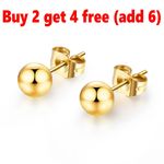 9ct Solid Gold Pair Ball Round Ear Studs Earrings Piercing Unisex 3/4/5/6/8mm