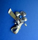 Sterling Silver Flower Pin Deep Blue Rhinestone ~ Designer Signed Carl Art