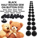 Black Button Eyes Half Round Sew On for Teddy Bear/Animal Soft Toy Making