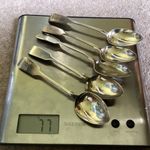 5 Antique Hallmarked Monogrammed Fiddle End  Silver Teaspoons