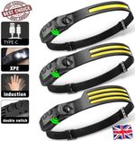 2x LED Super Bright Head Torch Powerful COB HeadLamp USB Rechargeable Waterproof