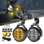 2PCS LED Spot Light Auxiliary Motorcycle Headlight Driving Fog Lamp Yellow+White