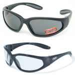 2 Pairs of Hercules Unbreakable Motorcycle Sunglasses & Pouch 1 Clear 1 Smoked 