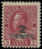1926 CANADA-KING GEORGE V ADMIRAL DOUBLR 2-LINE SURCHARGE 2C/3C, NH, U.#140a