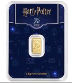0.5g 999.9 Fine Gold 25th Anniversary of Harry Potter Bars. Brand New Sealed