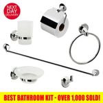 ECOSPA Bathroom Accessories Set - 6 Piece Pack Chrome Wall Mounted Easy Fittings