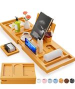Bamboo Bath Tray Foldable caddy Adjustable board Extendable Wooden Tray shelf