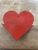 Vintage modern enameled metal heart-shaped wall pocket